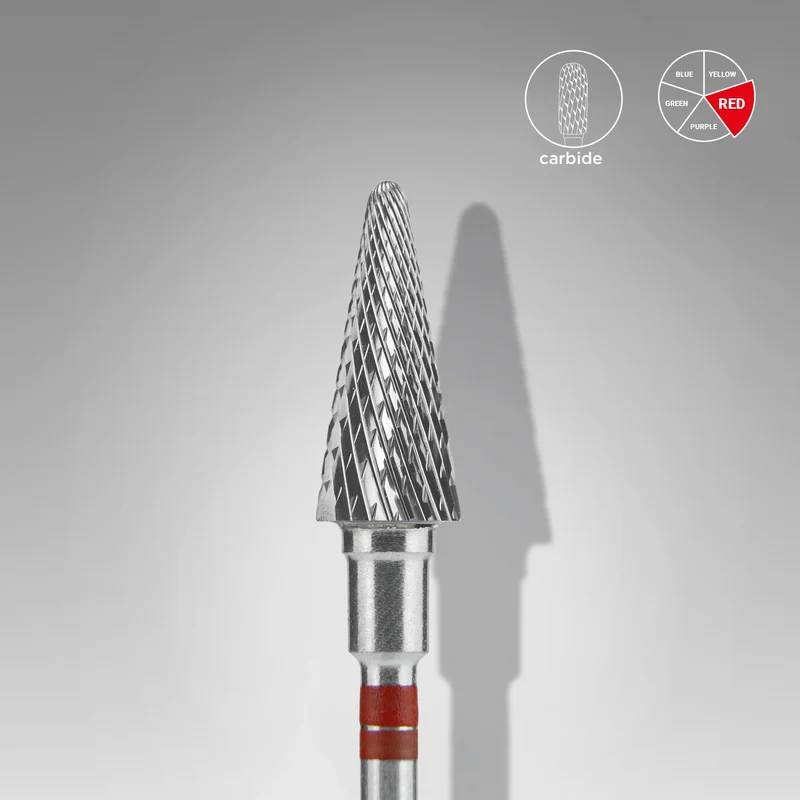 Staleks | Embout ponceuse carbure pour gauchers, «cône», rouge, diamètre de la tête 6 mm, partie active 14mm