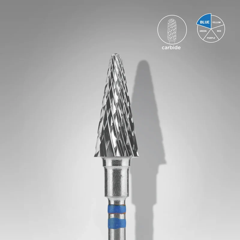 Staleks | Embout ponceuse carbure pour gauchers, «cône», bleu, diamètre de la tête 6 mm, partie active 14mm