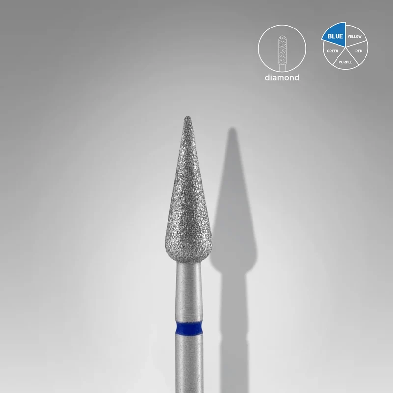 Staleks | Embout ponceuse diamanté, « poire pointe/ tulipe », bleu, diamètre de la tête 4 mm, partie active 12mm