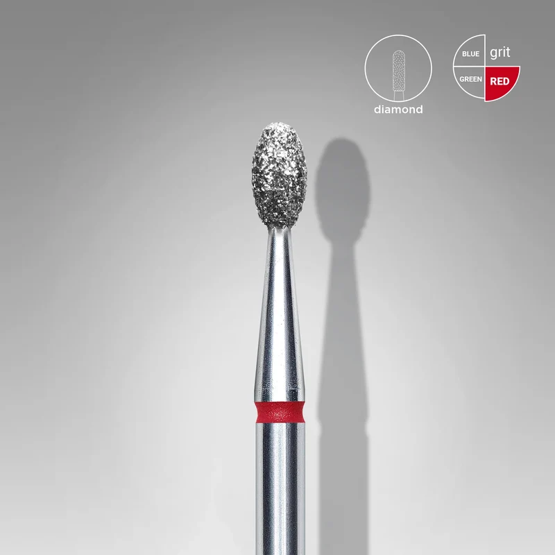 Staleks | Embout ponceuse diamanté, « olive », rouge, diamètre de la tête 2,5 mm, partie active 5mm