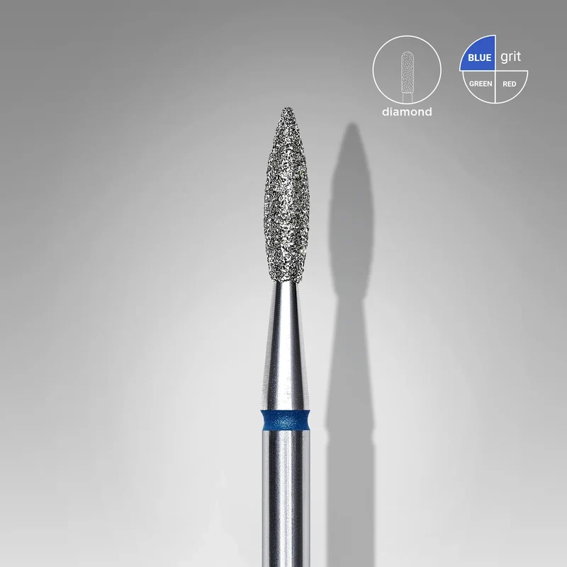 Staleks | Embout ponceuse diamanté, « flamme pointue », bleu, diamètre de la tête 2,1 mm, partie active 8mm