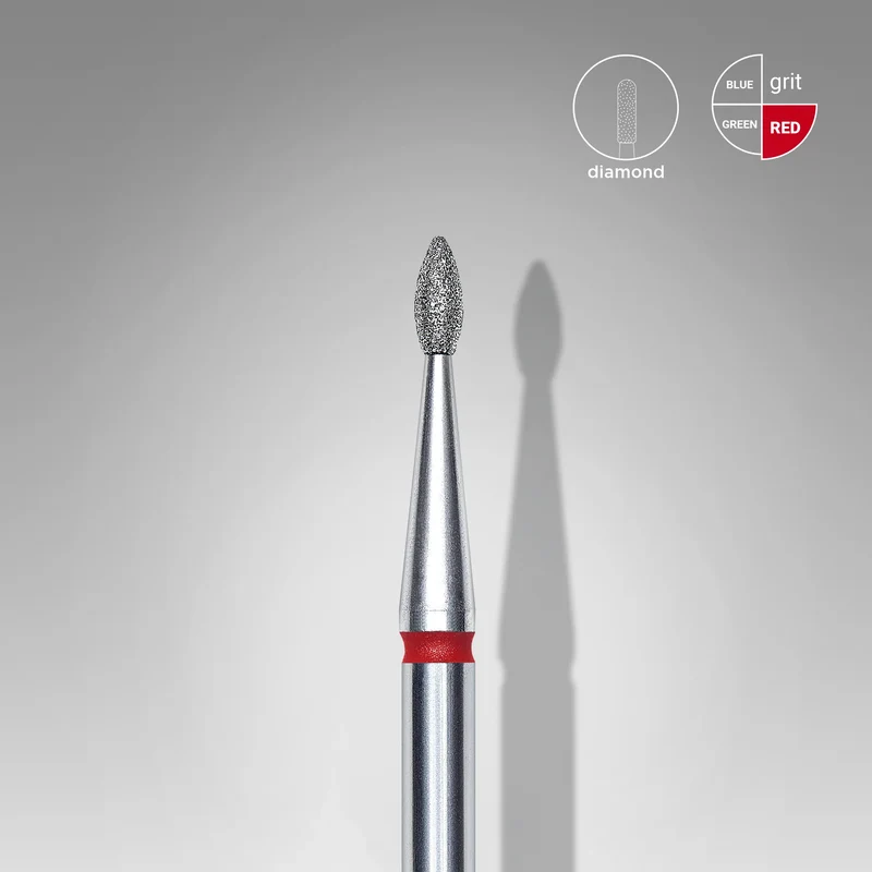 Staleks | Embout ponceuse diamanté, « goutte», rouge, diamètre de la tête 1,6 mm, partie active 4mm