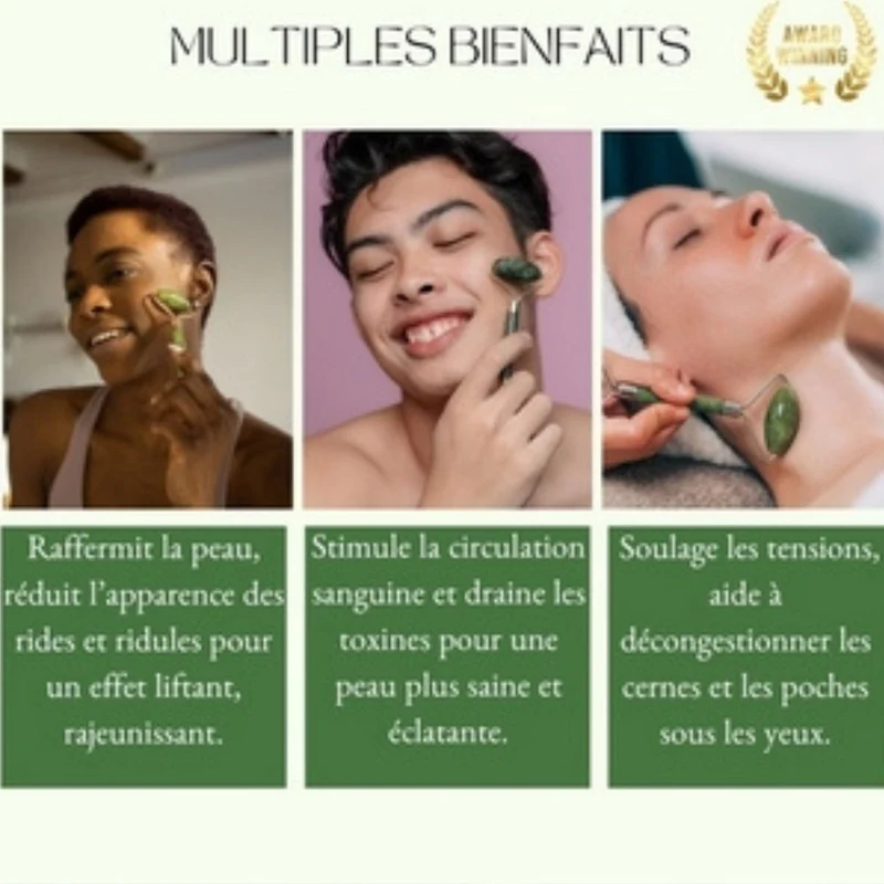 Masseur visage en pierre de jade-VERT + HOUSSE