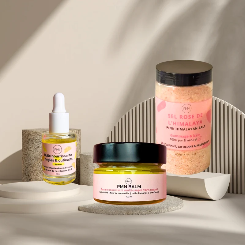 Pop My Nails | Trio Nail & Skin Care - Huile nourrissante ongles & cuticules parfum agrumes + PMN Balm + Sel Rose de l'Himalaya