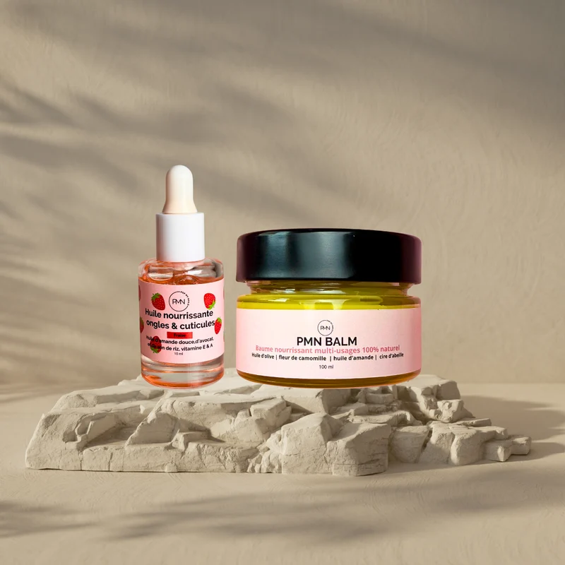 Pop My Nails | Duo Nail & Skin Care - Huile nourrissante ongles & cuticules parfum fraise + PMN Balm