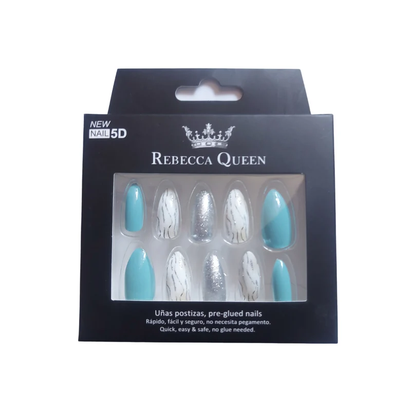 Rebecca Queen | Faux ongles pré-collés Amande Bleu & Argent