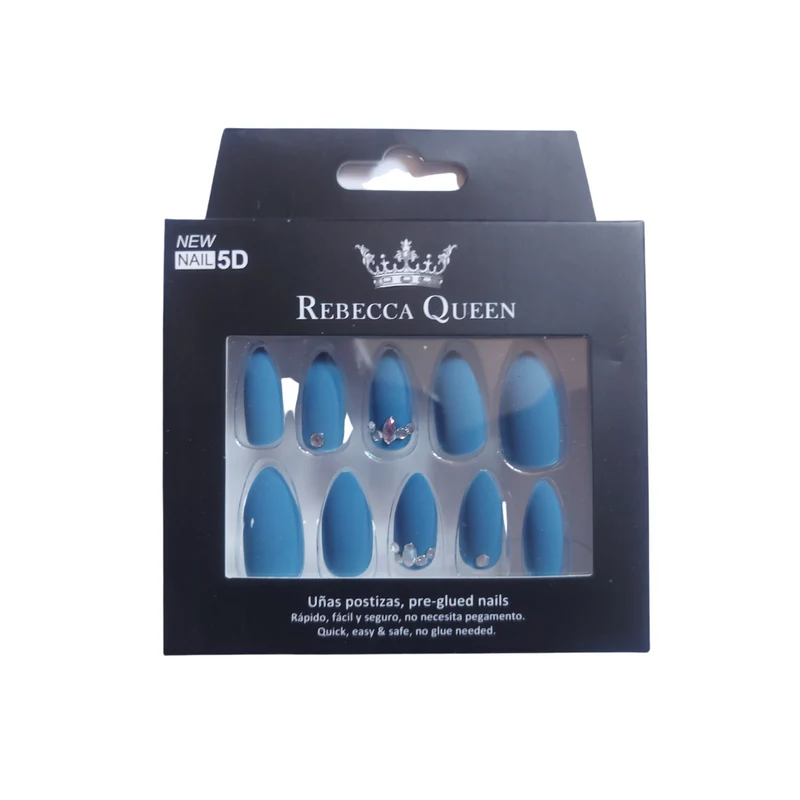 Rebecca Queen | Press on nails - Bleu Mat Strass