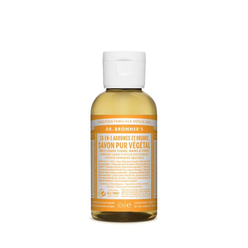 Dr Bronner's • Savon liquide pur végétal - Agrumes / Orange 60 ml