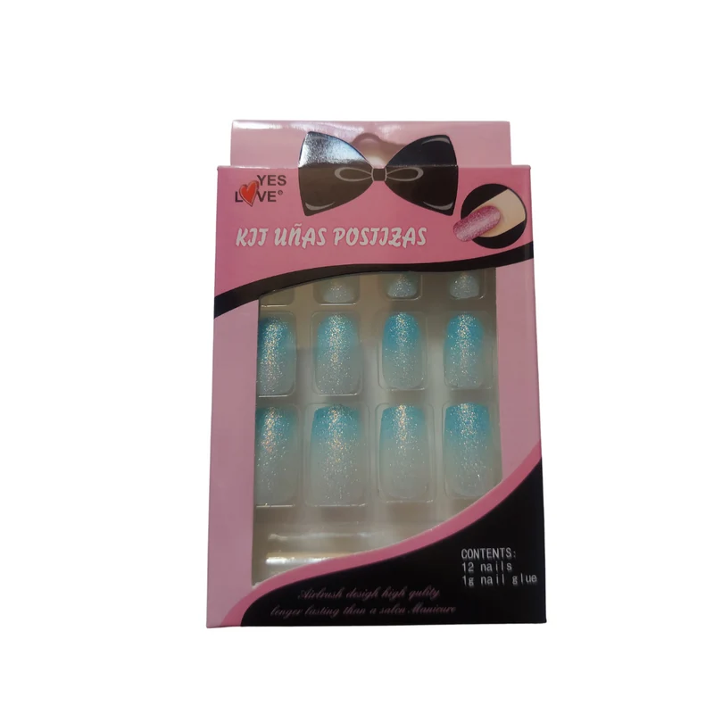YES LOVE | Faux Ongles Dégradé Pailleté Bleu - SANS COLLE FOURNIE