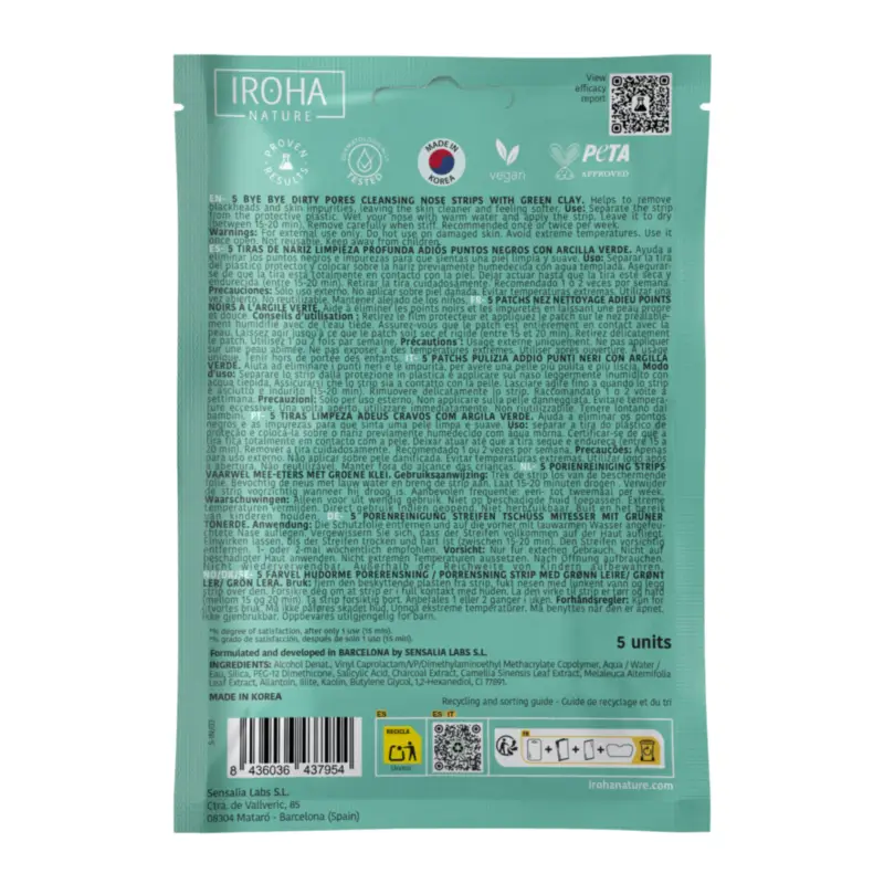 IROHA NATURE Bandelettes pour le nez BYE BYE Dirty Pores - Nettoyage en profondeur (5 pièces)