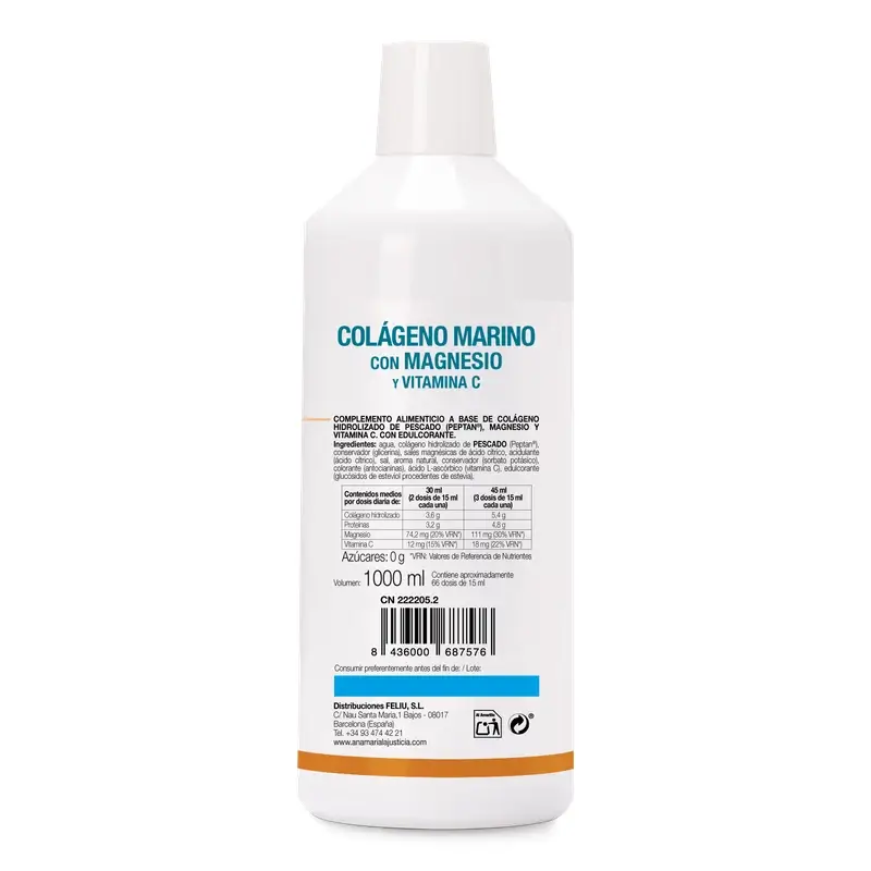 Anamarialajusticia Collagène marin au magnésium + vitamine C, 1 l