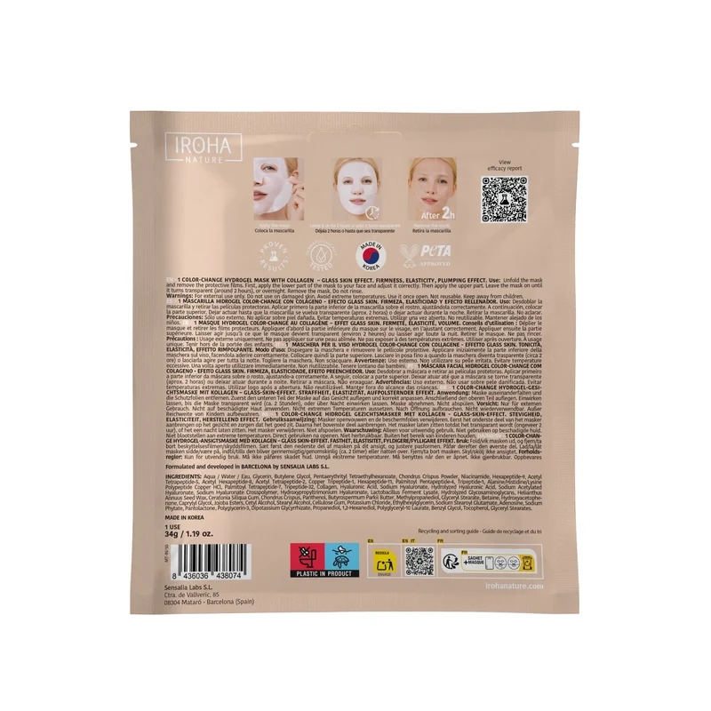 Iroha Nature Masque hydrogel pour peau de verre au collagène, 2 g