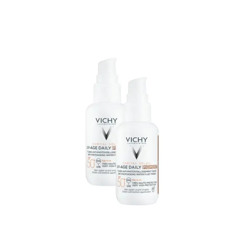 Vichy Capital Soleil UV Age Fluide Photoprotecteur Quotidien Teinte Moyenne SPF 50, 40 ml, lot de 2