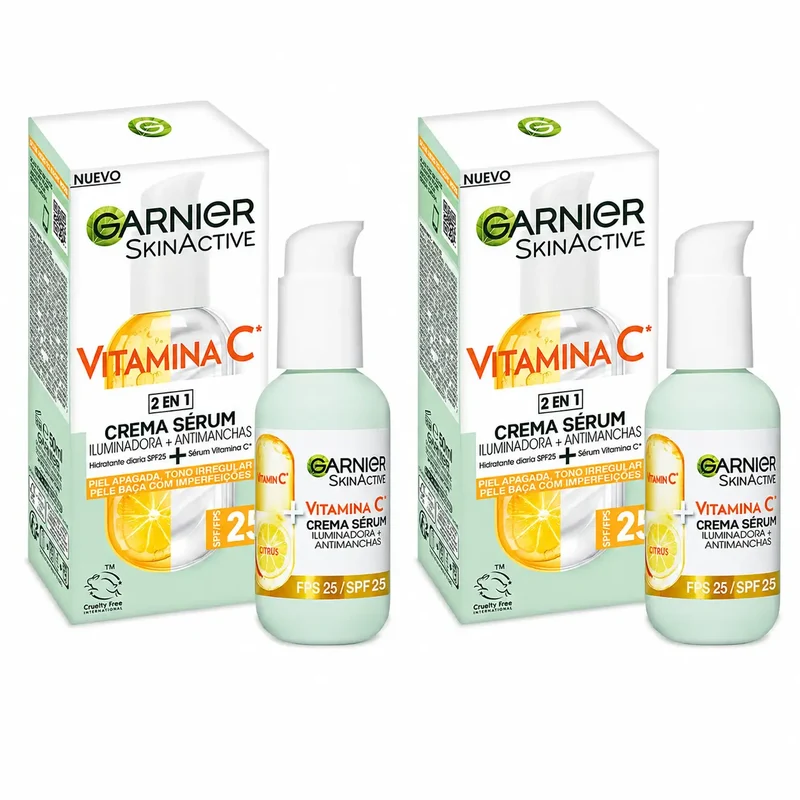 Garnier Serum Cream with Spf 25. High Concentration of Vitamin C Serum and Sun Protection, 50Ml , pack 2