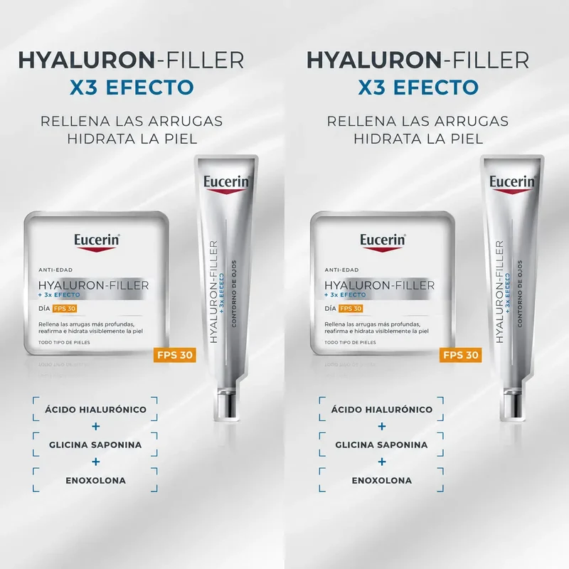 Eucerin Pack Hyluron-Filler Crème de Jour Spf30 + Contour des Yeux 15Ml, pack 2