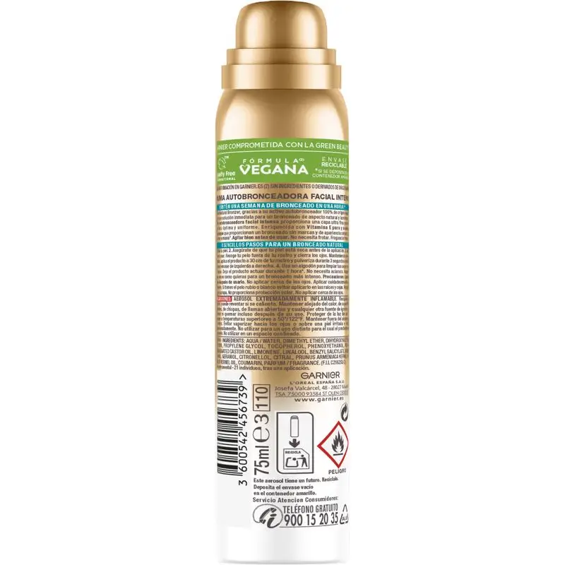 Garnier Delial Natural Bronzer Brume autobronzante pour le visage à l'huile d'abricot pour un bronzage naturel et uniforme, 75Ml