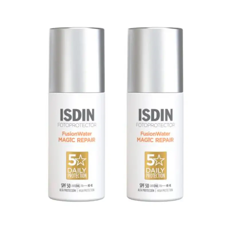 Isdin Fusion Water Magic Repair Solar et Facial SPF50+, 2 x 50 ml