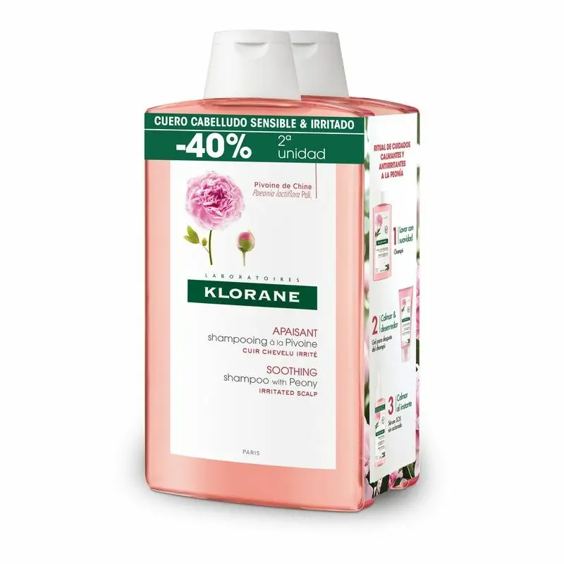 Klorane Duplo Shampooing apaisant et anti-irritant à la pivoine - Cuir chevelu sensible et irrité 400 ml