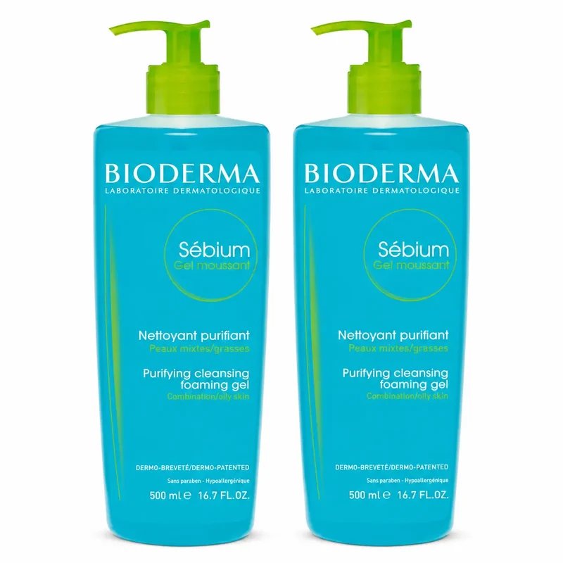 Bioderma Sebium Gel moussant purifiant 500 ml, lot de 2
