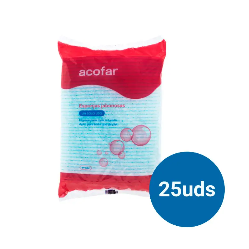 Acofar Pack éponge savonneuse jetable, 24 éponges x 25 sachets