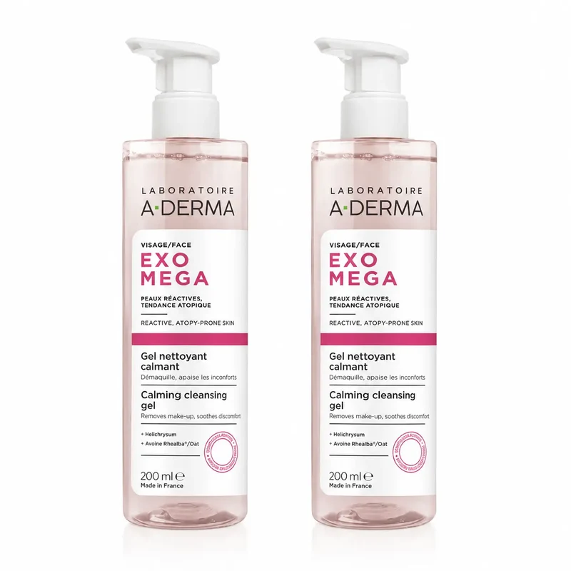 A-Derma Exomega Gel nettoyant apaisant pour le visage, 200 ml, pack 2