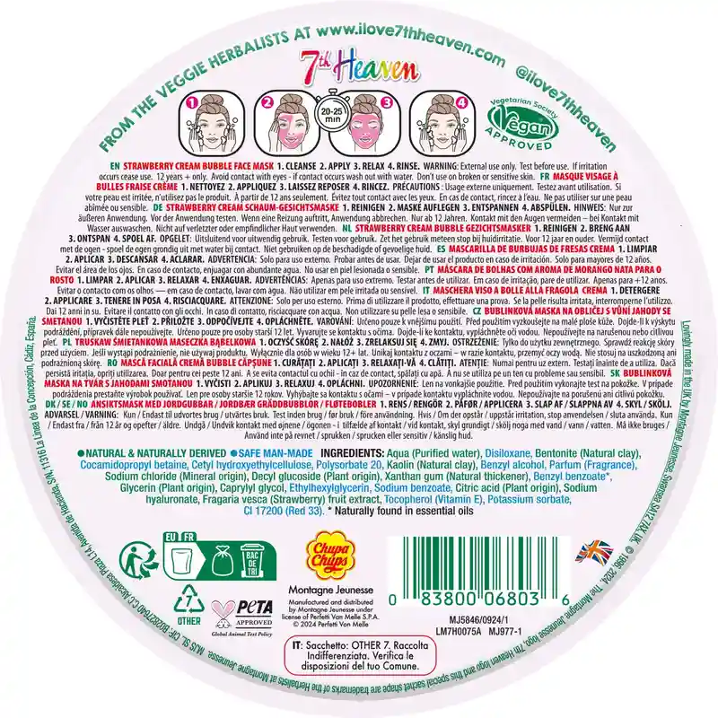 7 Heaven Bubble Chupa Chups Masque facial à bulles à la fraise et à la crème