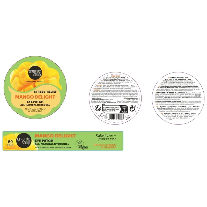 Organic Shop Fac Patchs hydrogel anti-stress pour les yeux "Mango Delight", 60 pcs.