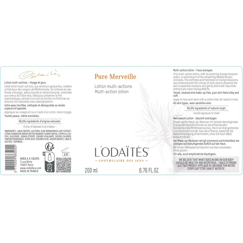 L'Odaïtès Facial Pure Merveille - Lotion Multi-Action - Visage et Yeux , 200 ml