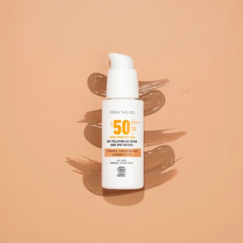 Alma Secret Natural Facial Sunscreen SPF50 Ceramides, Anti-Blemish & Oil-Free Golden, 50 ml